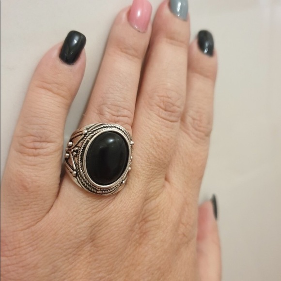 ‼️LAST ONE‼️Big Black Round Onyx Silver Ring SZ 6 - Picture 2 of 5